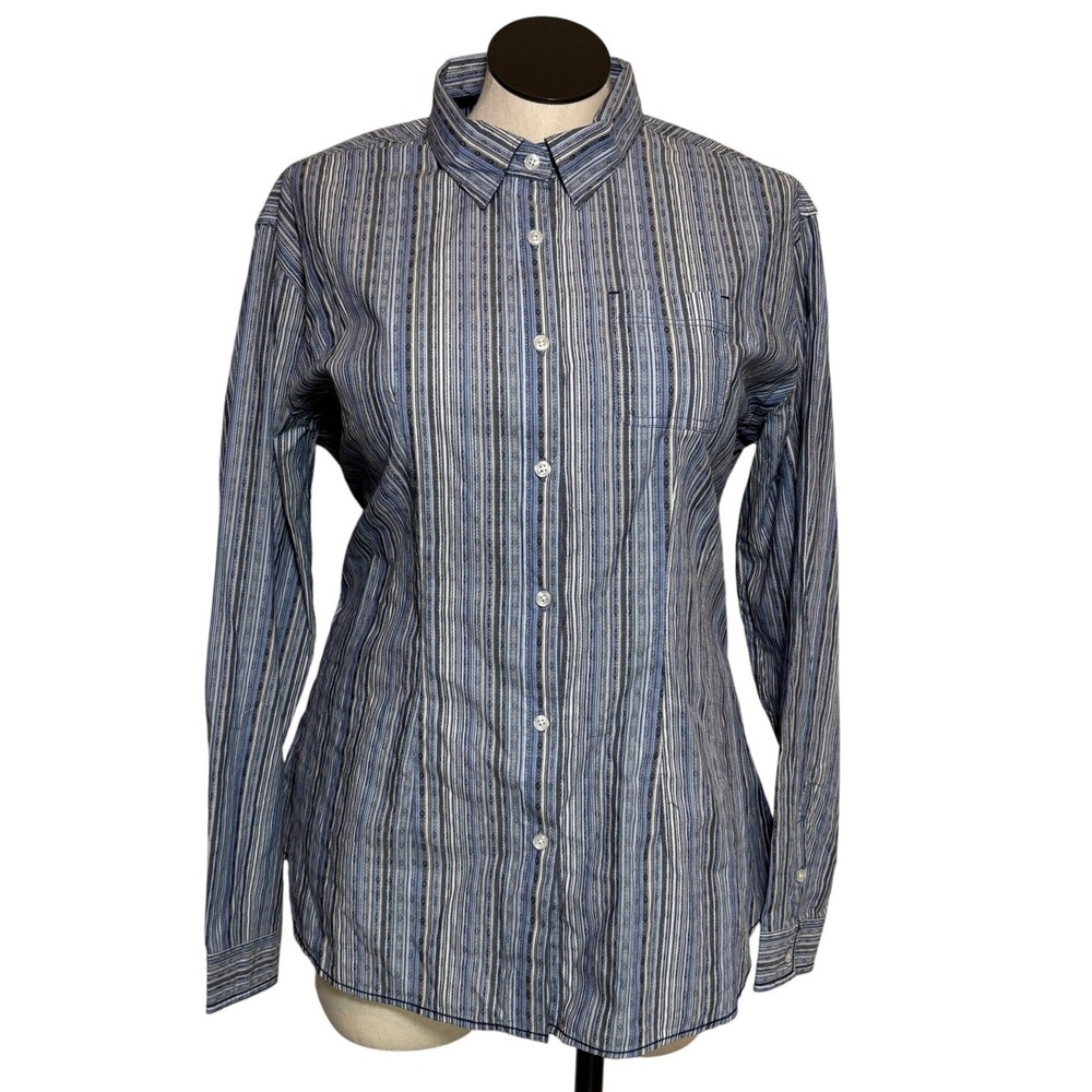 NWT Panhandle Rough Stock Womens‎ XXL Blue Striped 100% Cotton Button Up Shirt